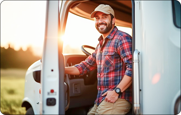 man inside of a truck